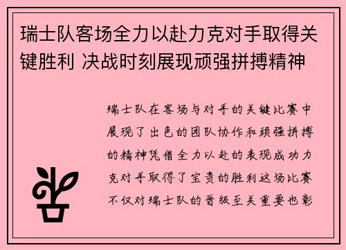 瑞士队客场全力以赴力克对手取得关键胜利 决战时刻展现顽强拼搏精神